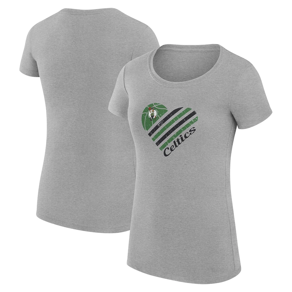 Women's G-III 4Her by Carl Banks Heather Gray Boston Celtics Super-Slim Fit Lightweight Heart T-Shirt