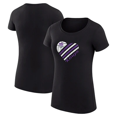 Women's G-III 4Her by Carl Banks Black Sacramento Kings Super-Slim Fit Lightweight Heart T-Shirt
