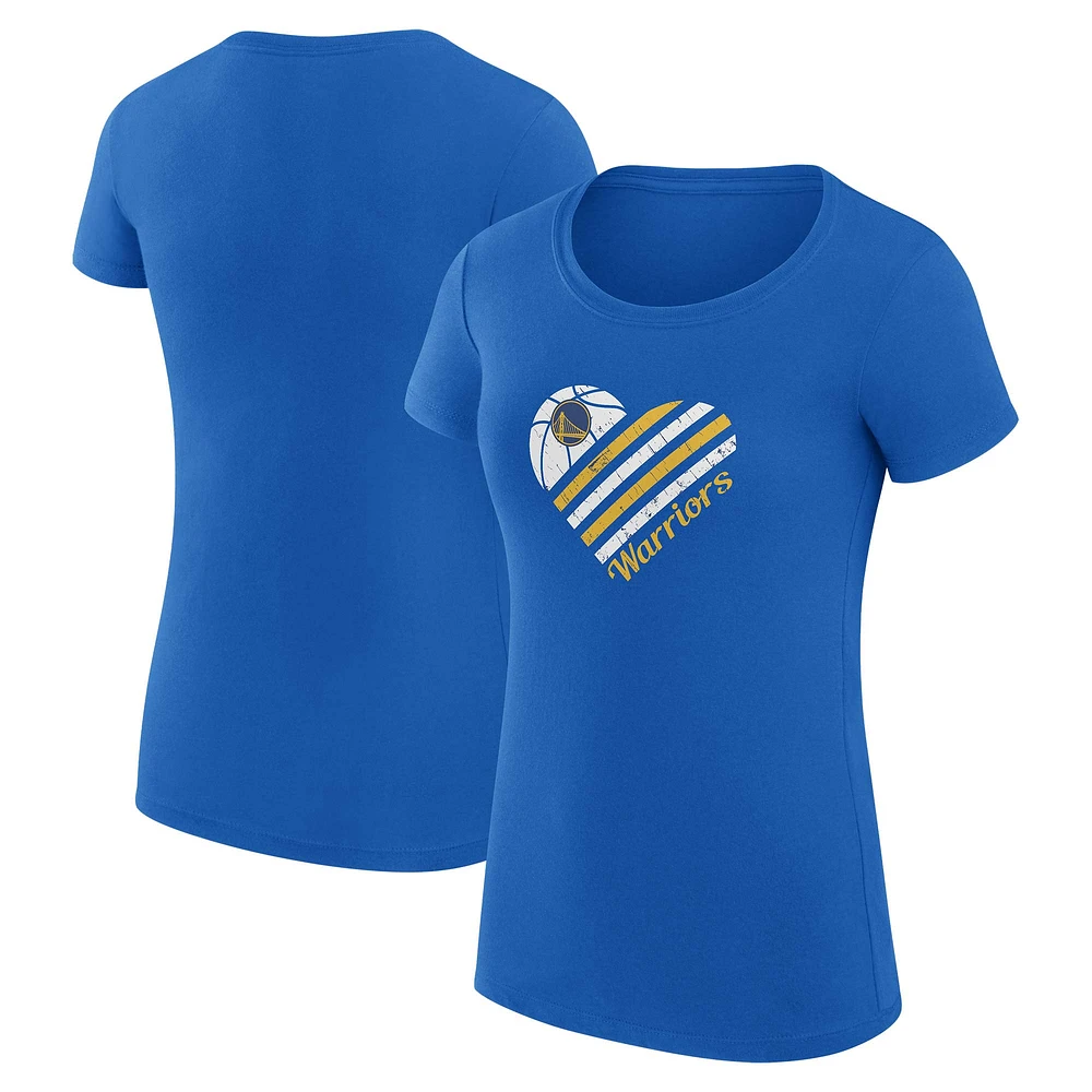 Women's G-III 4Her by Carl Banks Royal Golden State Warriors Super-Slim Fit Lightweight Heart T-Shirt