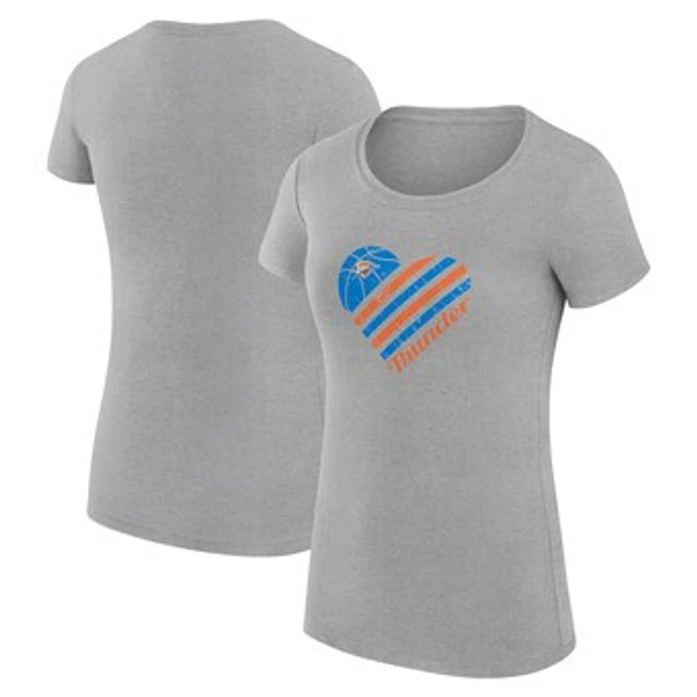 Women's G-III 4Her by Carl Banks Heather Gray Oklahoma City Thunder Super-Slim Fit Lightweight Heart T-Shirt