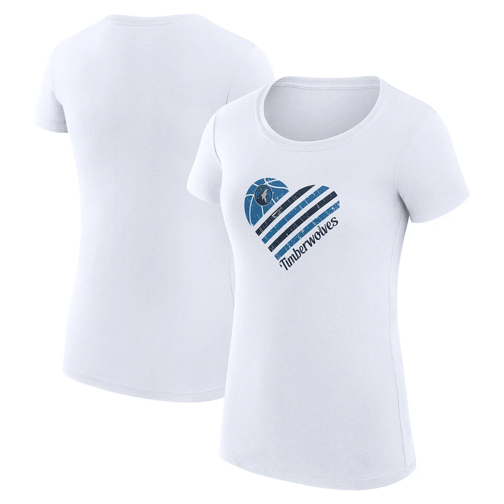 Women's G-III 4Her by Carl Banks White Minnesota Timberwolves Super-Slim Fit Lightweight Heart T-Shirt