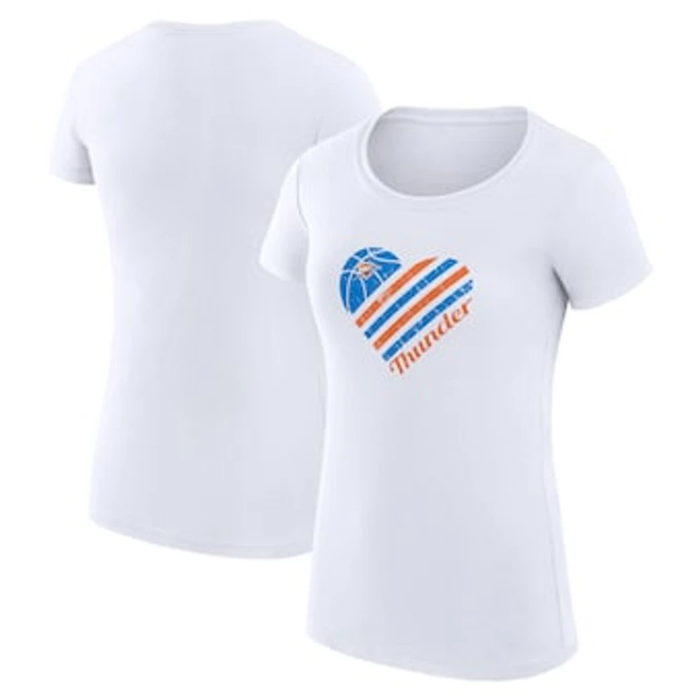 Women's G-III 4Her by Carl Banks White Oklahoma City Thunder Super-Slim Fit Lightweight Heart T-Shirt