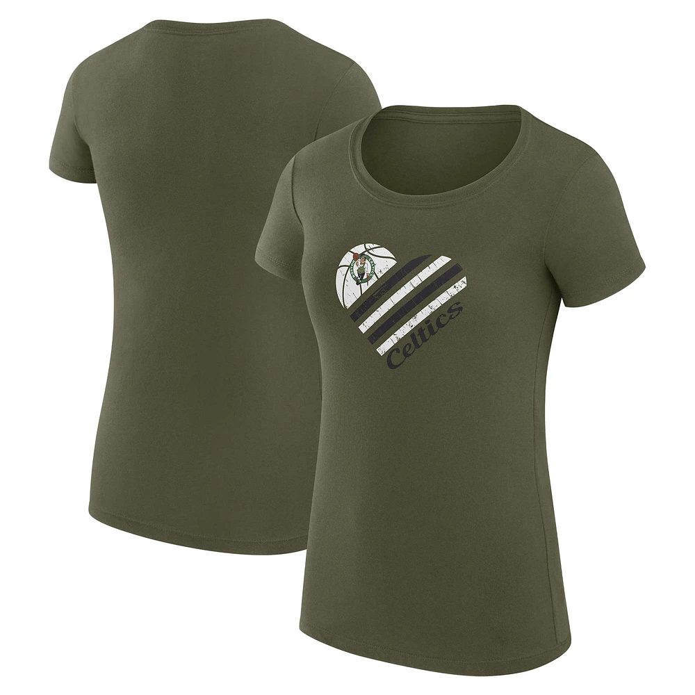 Women's G-III 4Her by Carl Banks Olive Boston Celtics Super-Slim Fit Lightweight Heart T-Shirt