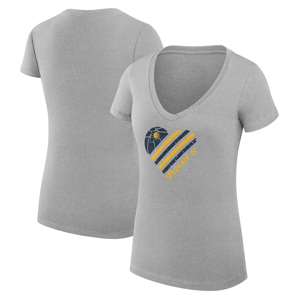 Women's G-III 4Her by Carl Banks Heather Gray Indiana Pacers Super-Slim Fit Lightweight Heart V-Neck T-Shirt