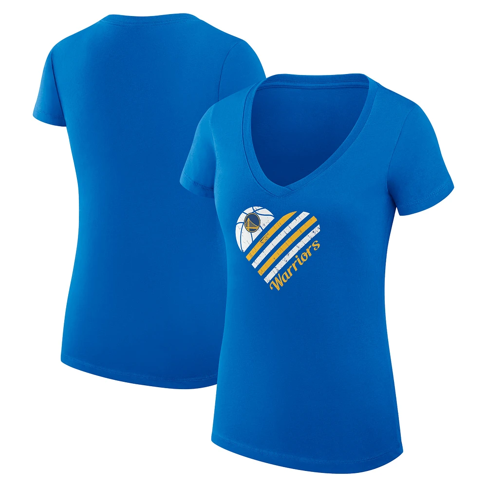 Women's G-III 4Her by Carl Banks Royal Golden State Warriors Super-Slim Fit Lightweight Heart V-Neck T-Shirt