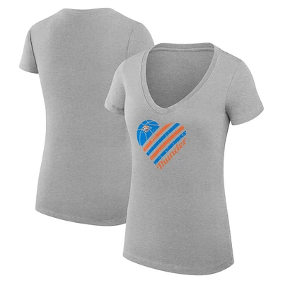Women's G-III 4Her by Carl Banks Heather Gray Oklahoma City Thunder Super-Slim Fit Lightweight Heart V-Neck T-Shirt