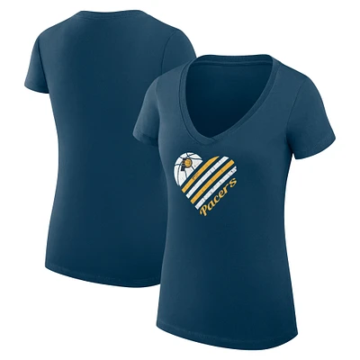 Women's G-III 4Her by Carl Banks Navy Indiana Pacers Super-Slim Fit Lightweight Heart V-Neck T-Shirt