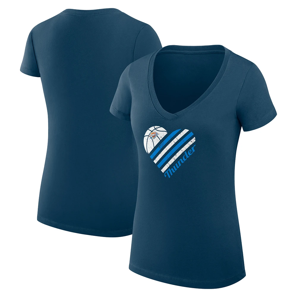 Women's G-III 4Her by Carl Banks Navy Oklahoma City Thunder Super-Slim Fit Lightweight Heart V-Neck T-Shirt