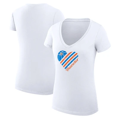 Women's G-III 4Her by Carl Banks White Oklahoma City Thunder Super-Slim Fit Lightweight Heart V-Neck T-Shirt