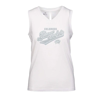Women's Levelwear White Columbus Blue Jackets Paisley Sweep V-Neck Tank Top