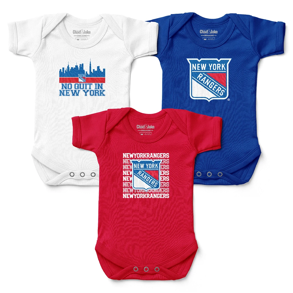 Newborn & Infant Chad Jake New York Rangers Three-Piece No Quit Bodysuit Set