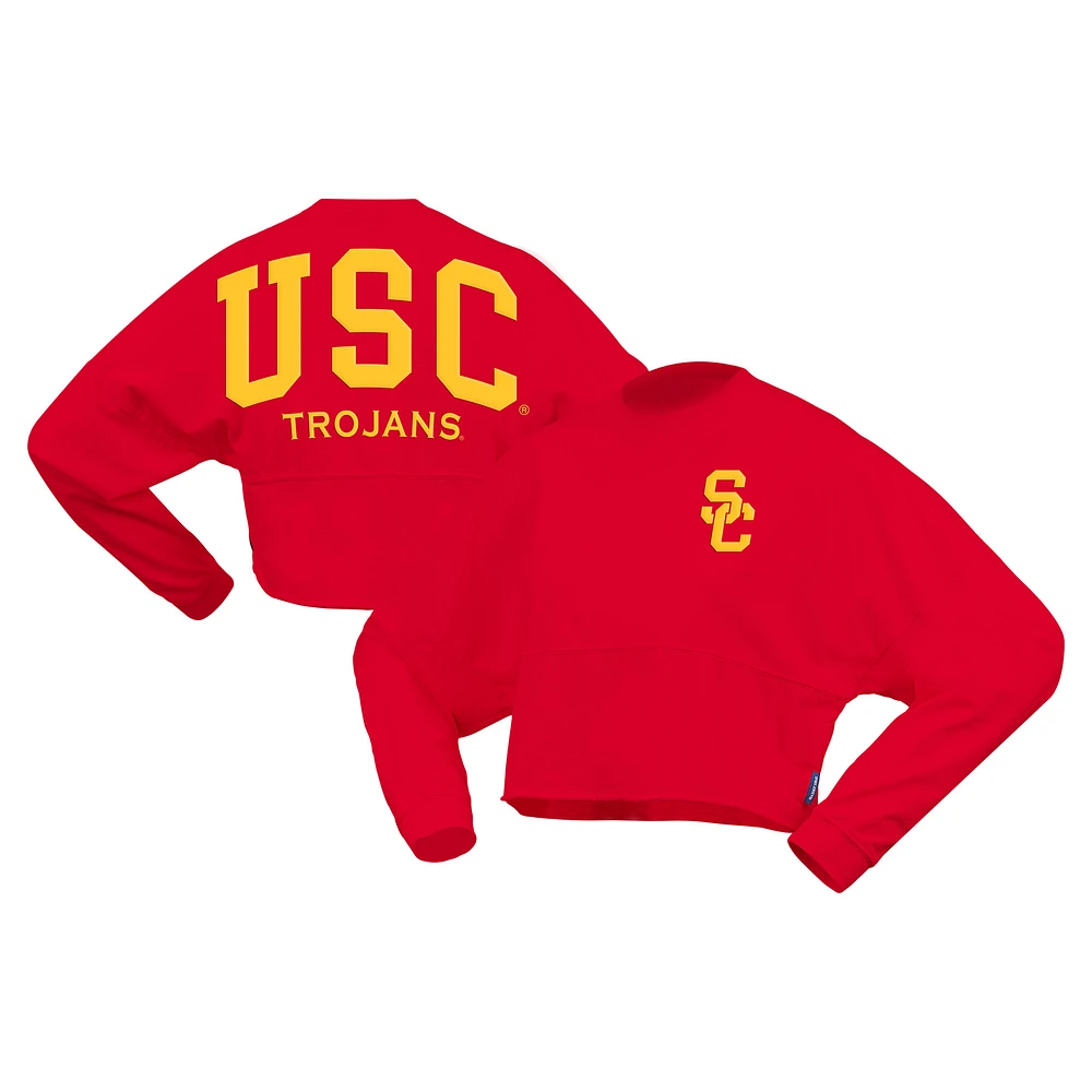 Women's Spirit Jersey Cardinal USC Trojans Oversized Cropped Long Sleeve T-Shirt