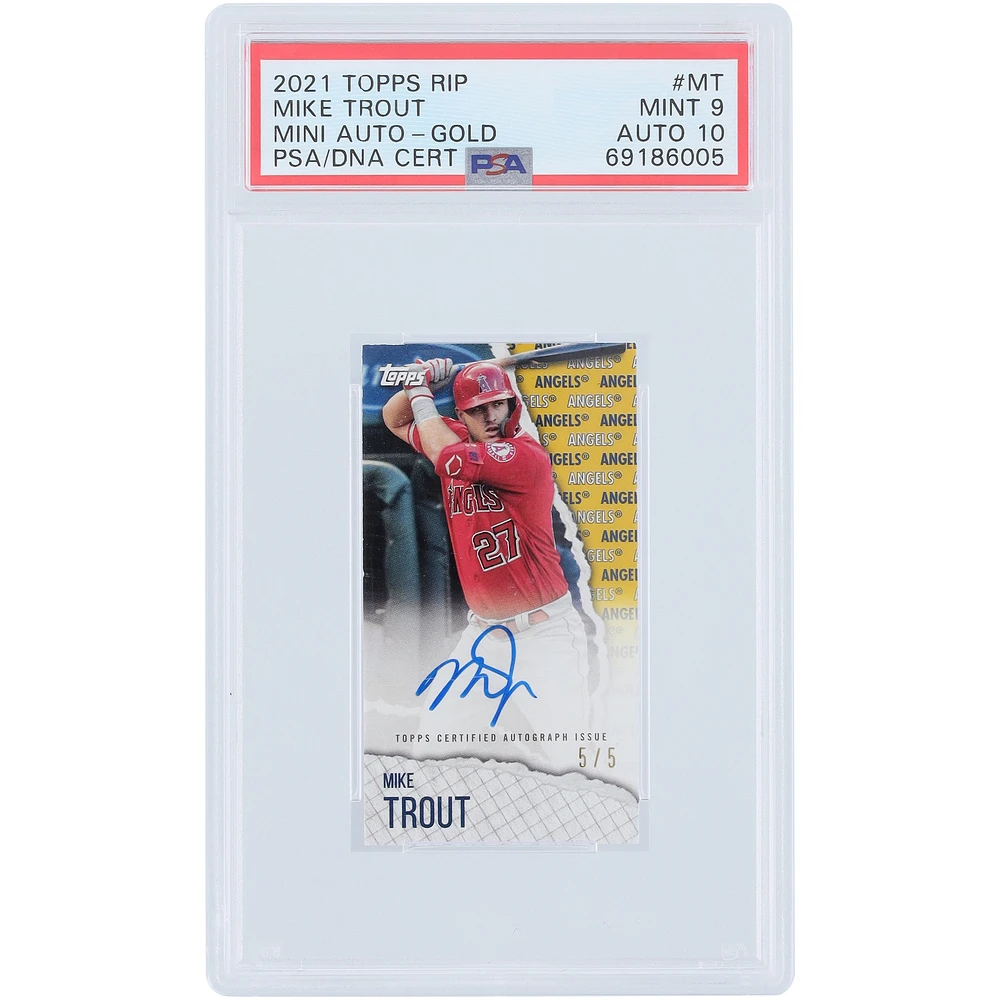 Mike Trout Los Angeles Angels Autographed 2021 Topps Rip Mini Gold #RIPAU-MT #5/5 PSA Authenticated 9/10 Card