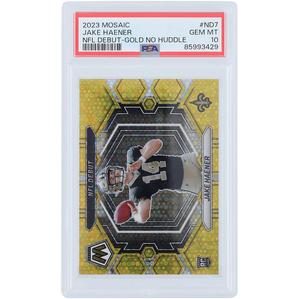 Jake Haener New Orleans Saints 2023 Panini Mosaic Gold No Huddle #ND7 #3/10 PSA Authenticated 10 Rookie Card