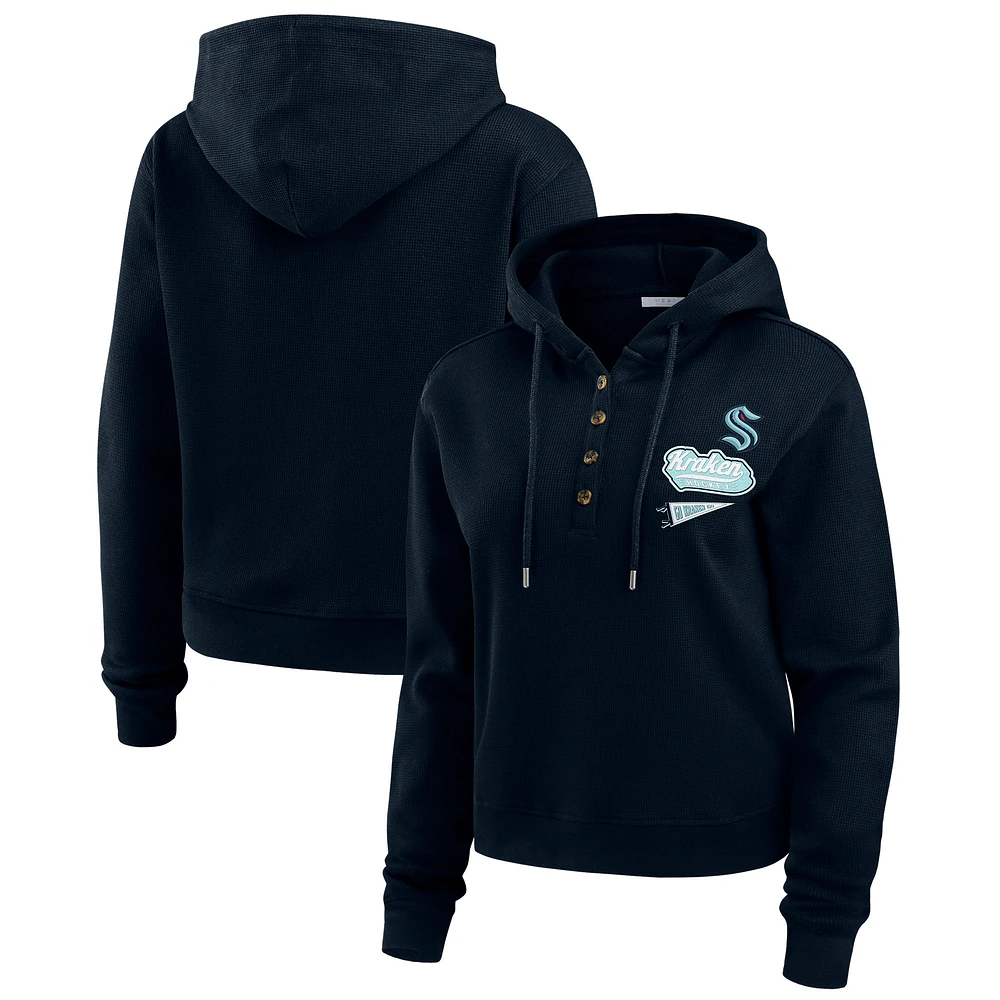 Women's WEAR by Erin Andrews Deep Sea Blue Seattle Kraken Waffle-Knit Pullover Hoodie
