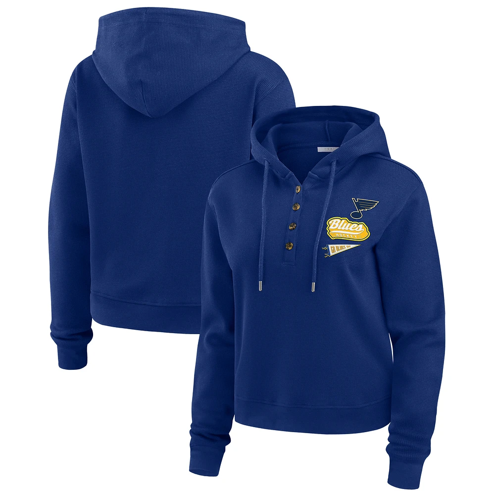 Women's WEAR by Erin Andrews Blue St. Louis Blues Waffle-Knit Pullover Hoodie