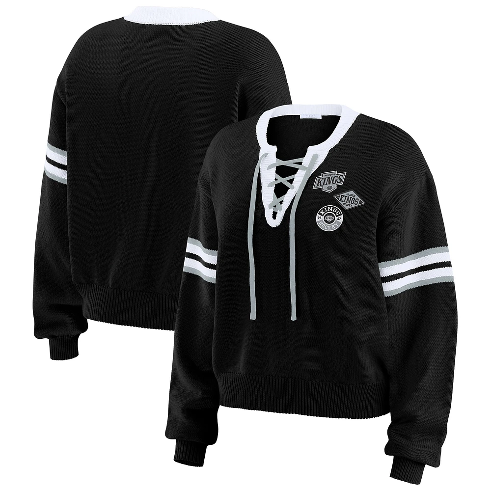 Women's WEAR by Erin Andrews Black Los Angeles Kings Cropped Lace-Up Sweater