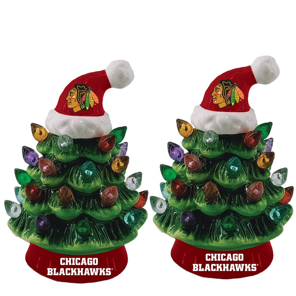 Chicago Blackhawks 2-Pack 4" Ceramic LED Christmas Tree Set