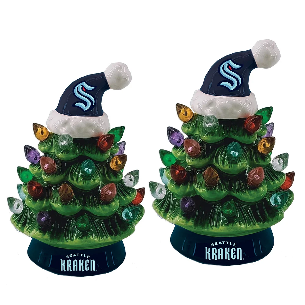 Seattle Kraken 2-Pack 4" Ceramic LED Christmas Tree Set