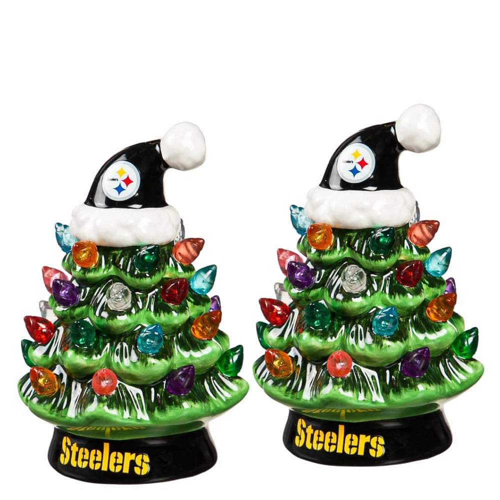 Pittsburgh Steelers 2-Pack 4" Ceramic LED Christmas Tree Set