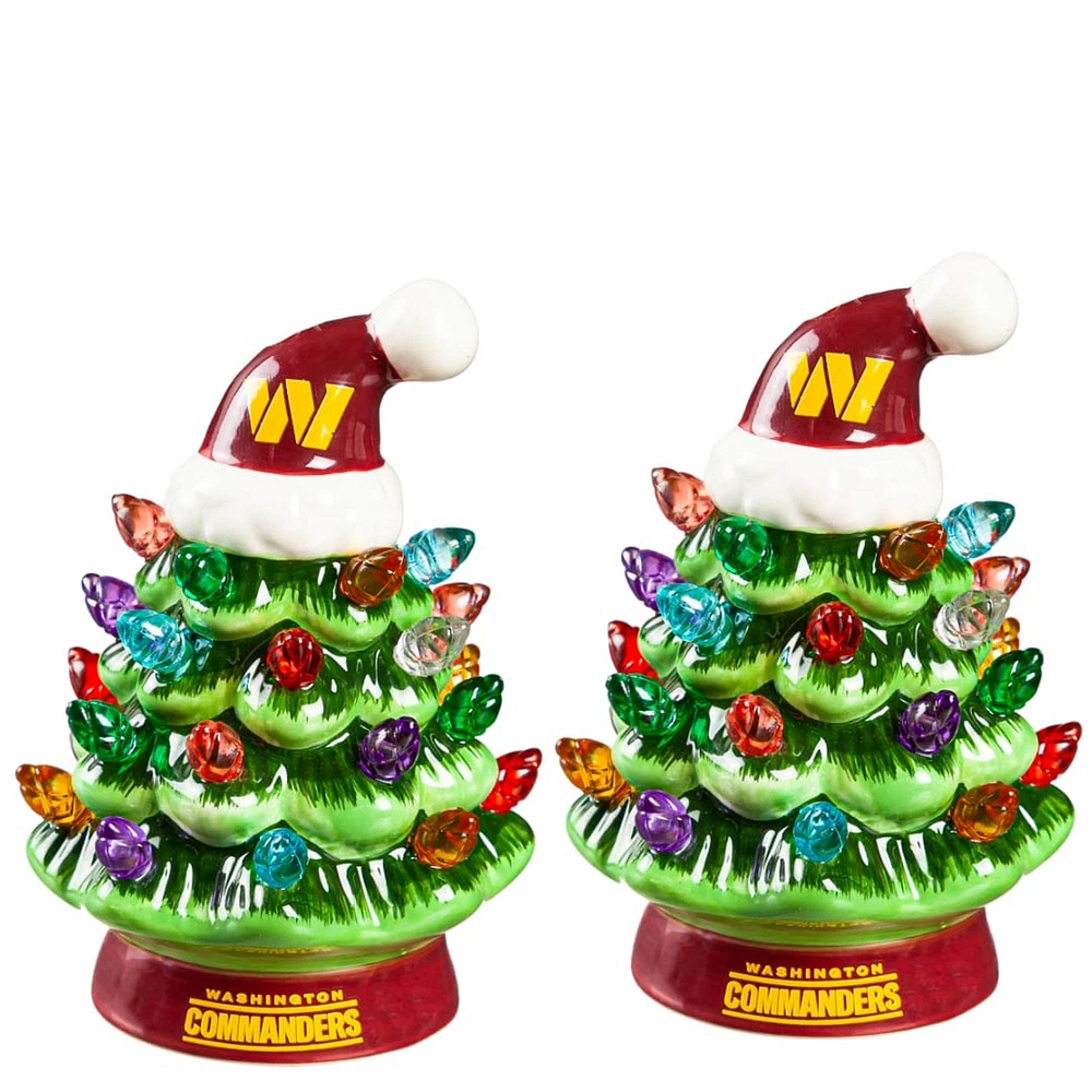Washington Commanders 2-Pack 4" Ceramic LED Christmas Tree Set