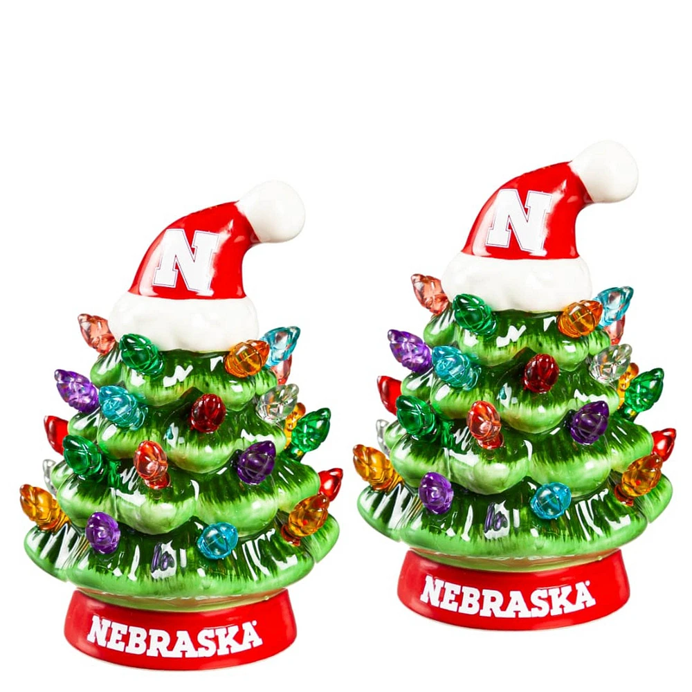 Nebraska Huskers 2-Pack 4" Ceramic LED Christmas Tree Set