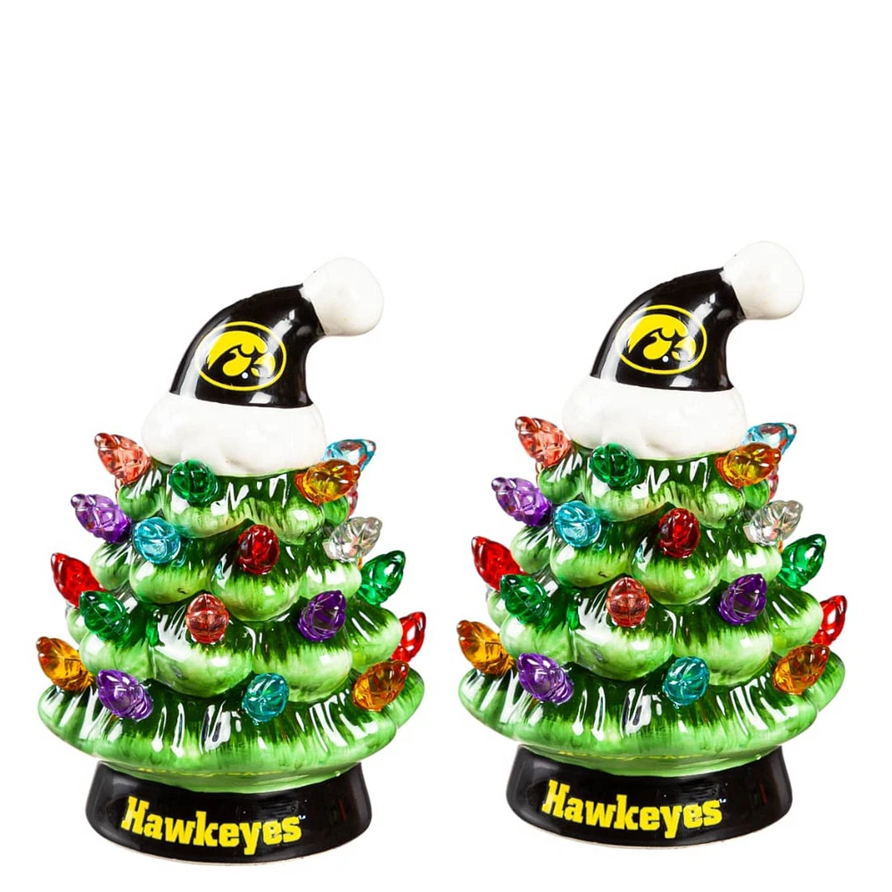 Iowa Hawkeyes 2-Pack 4" Ceramic LED Christmas Tree Set
