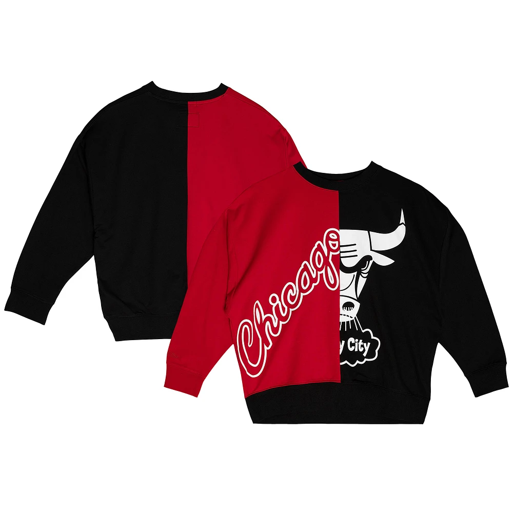 Women's Mitchell & Ness Red/Black Chicago Bulls Big Face 5.0 Pullover Sweatshirt