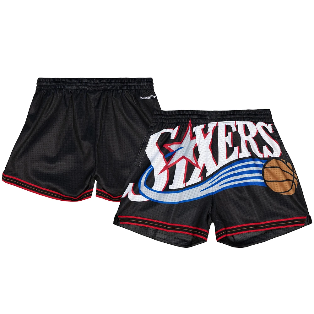 Women's Mitchell & Ness Black Philadelphia 76ers Swingman Big Face 3.0 Basketball Shorts