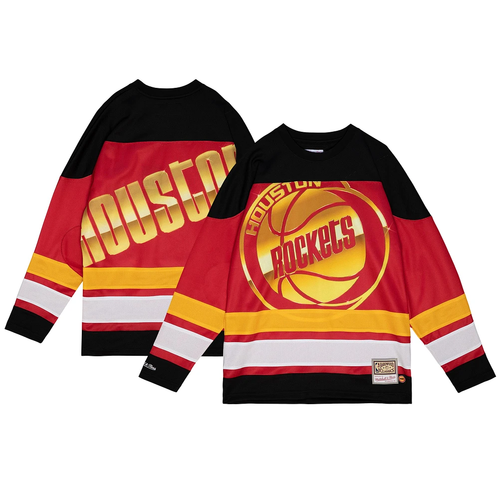 Women's Mitchell & Ness Red Houston Rockets Hardwood Classics Big Face 4.0 Hockey Jersey