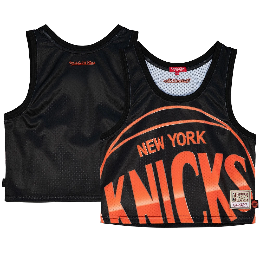 Women's Mitchell & Ness Black New York Knicks Hardwood Classics Big Face 4.0 Cropped Tank Top