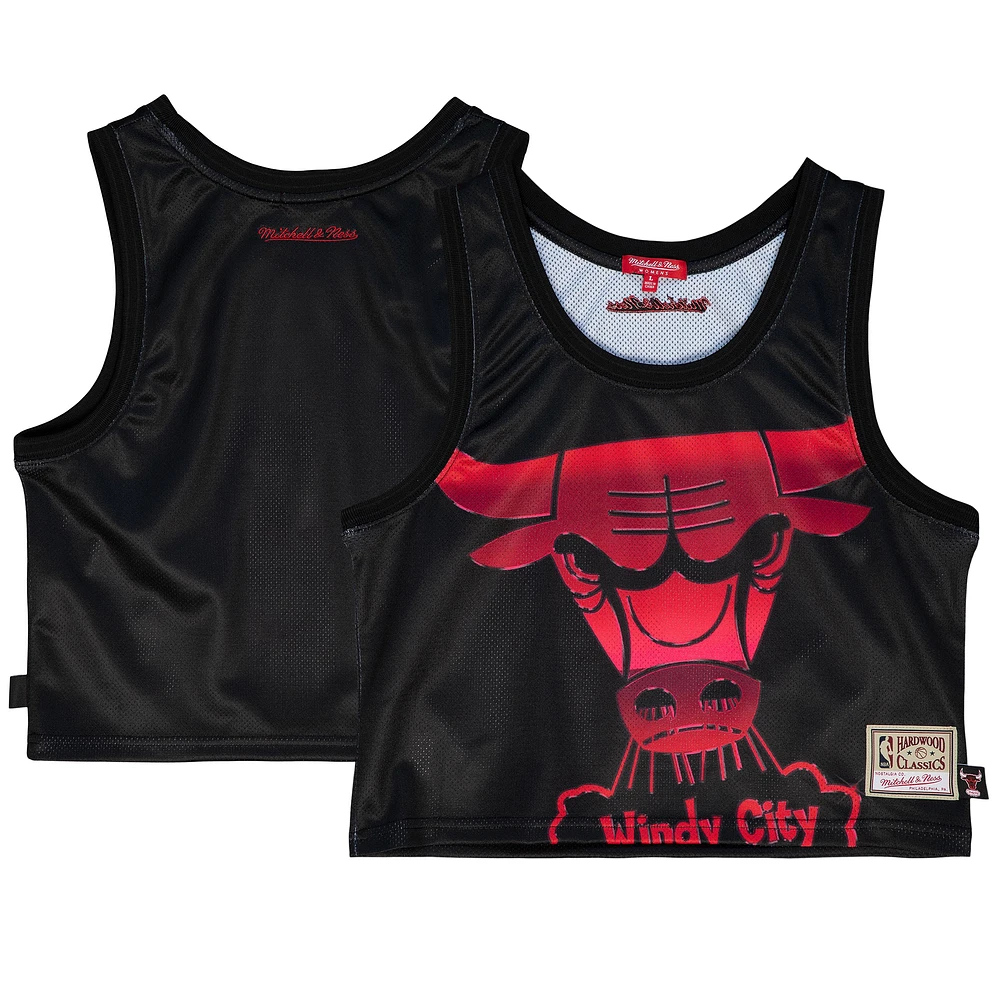 Women's Mitchell & Ness Black Chicago Bulls Hardwood Classics Big Face 4.0 Cropped Tank Top