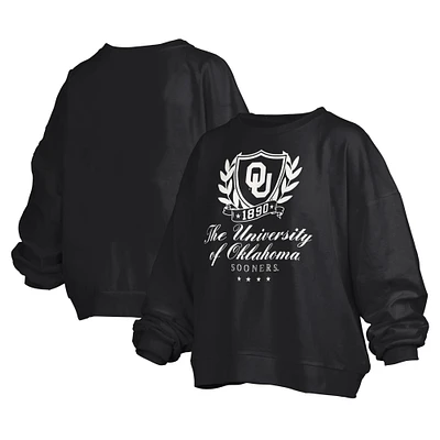 Women's Pressbox Black Oklahoma Sooners Big Aug Script Janice Oversized Pullover Sweatshirt