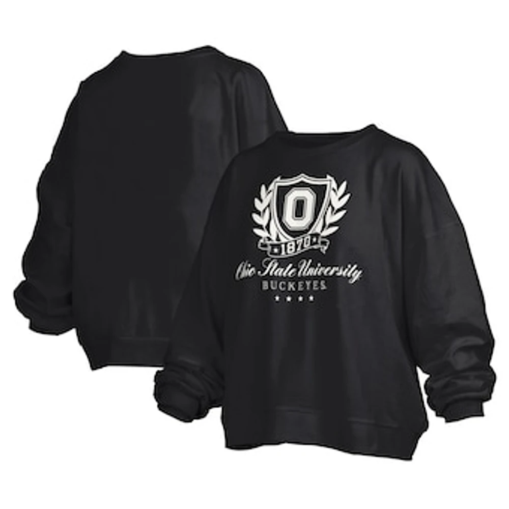 Women's Pressbox Black Ohio State Buckeyes Big Aug Script Janice Oversized Pullover Sweatshirt