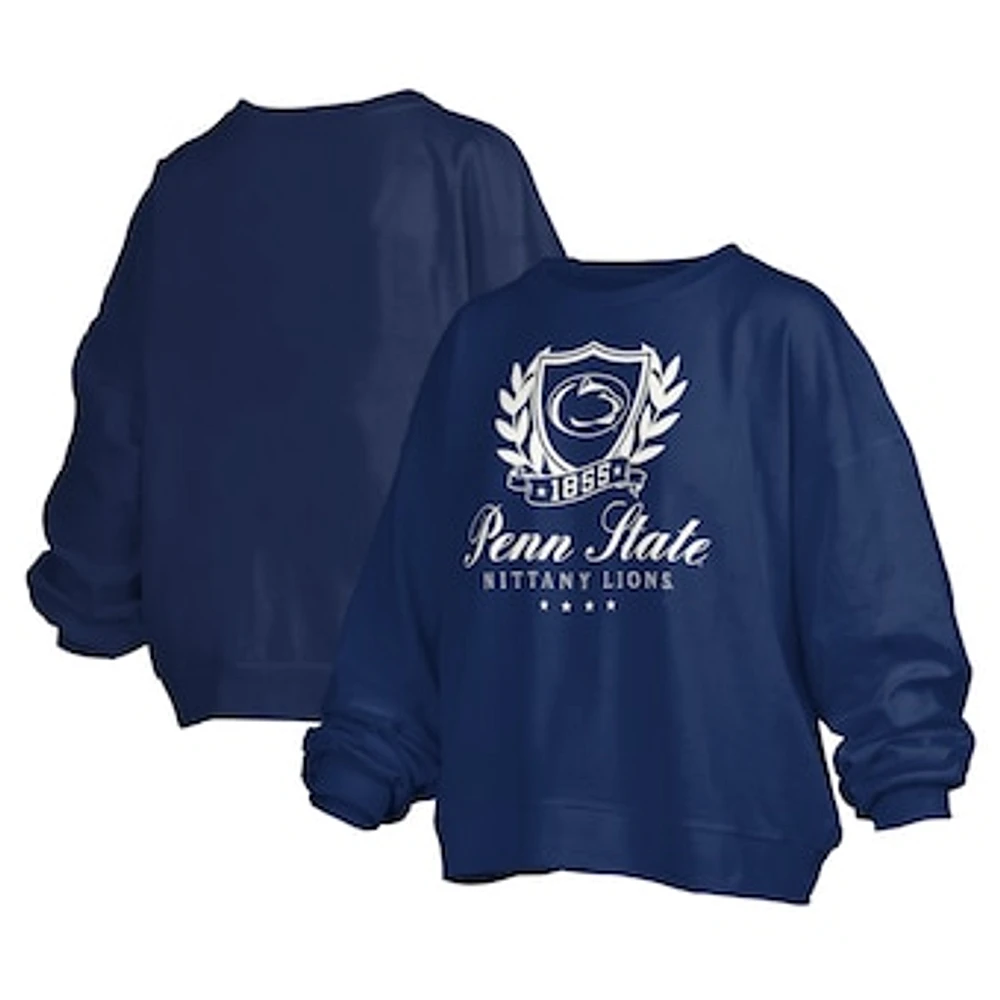 Women's Pressbox Navy Penn State Nittany Lions Big Aug Script Janice Oversized Pullover Sweatshirt