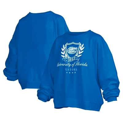 Women's Pressbox Royal Florida Gators Big Aug Script Janice Oversized Pullover Sweatshirt