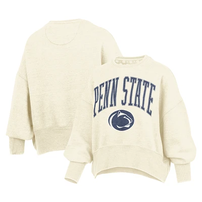 Women's Pressbox Ivory Penn State Nittany Lions Oversized Waist-Length Crewneck Sweatshirt