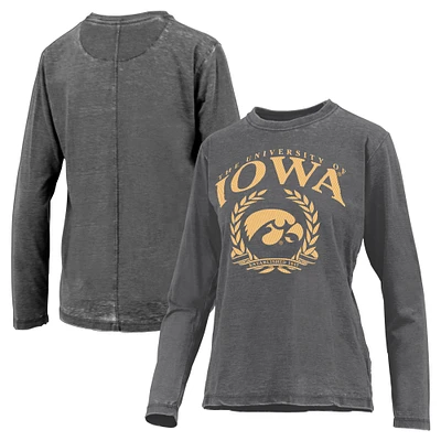 Women's Pressbox Black Iowa Hawkeyes Chandler Olive Leaf Arch Long Sleeve T-Shirt