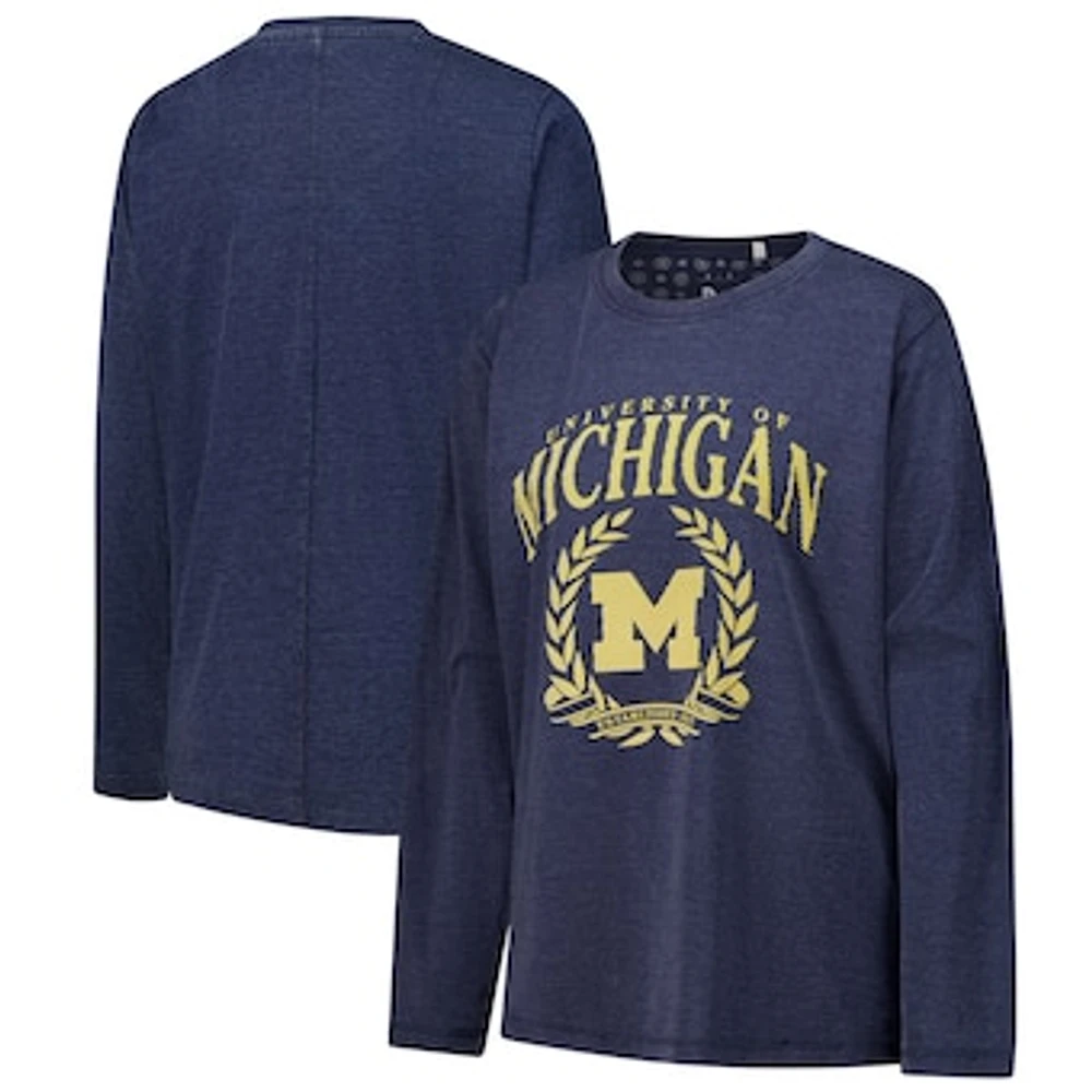 Women's Pressbox Navy Michigan Wolverines Chandler Olive Leaf Arch Long Sleeve T-Shirt