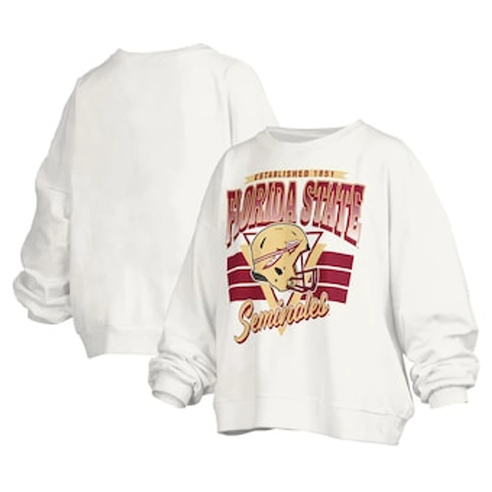 Women's Pressbox White Florida State Seminoles Janice Retro Logo Oversized Pullover Sweatshirt