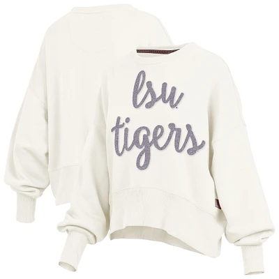 Women's Pressbox Cream LSU Tigers Chelsea Oversized Pullover Sweatshirt
