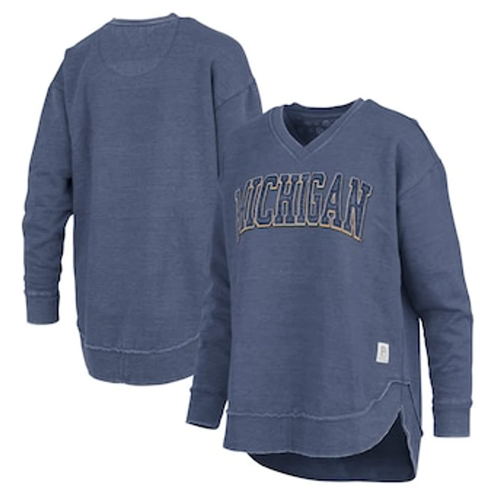 Women's Pressbox Navy Michigan Wolverines Westin Poncho V-Neck Pullover Sweatshirt