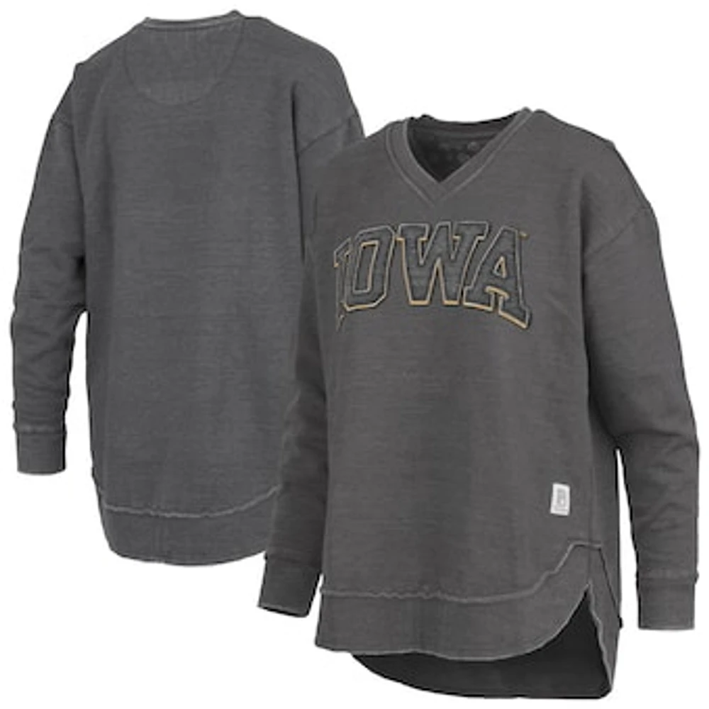 Women's Pressbox Black Iowa Hawkeyes Westin Poncho V-Neck Pullover Sweatshirt