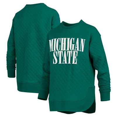 Women's Pressbox Green Michigan State Spartans Quilted Long Sleeve Pullover Sweatshirt