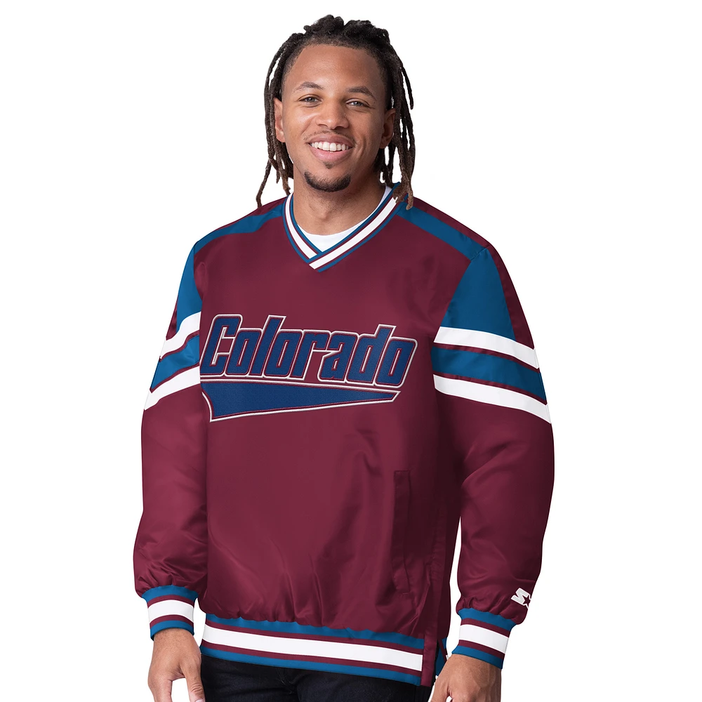 Men's Starter Burgundy Colorado Avalanche Reliever V-Neck Pullover Jacket