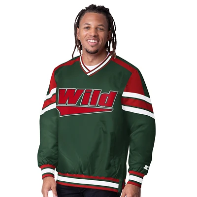 Men's Starter Green Minnesota Wild Reliever V-Neck Pullover Jacket