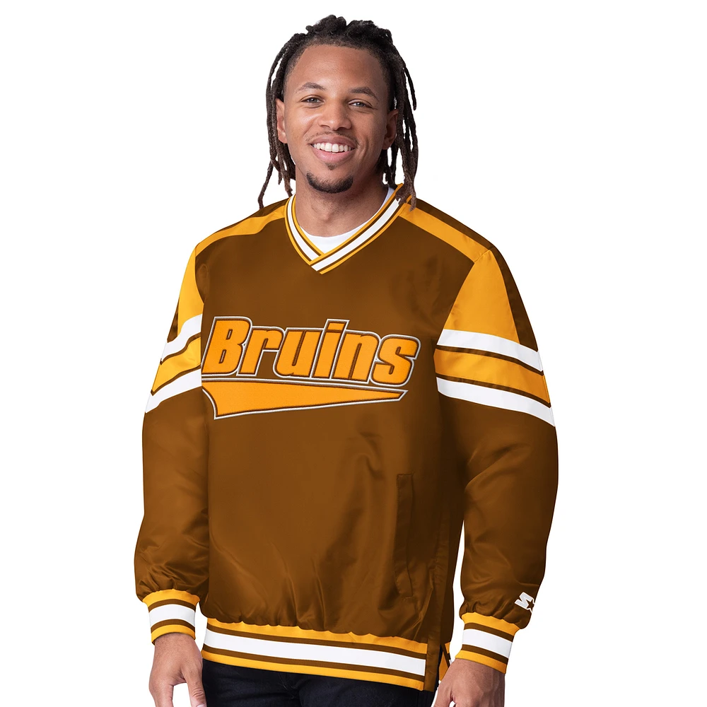 Men's Starter Black Boston Bruins Reliver I V-Neck Pullover Jacket