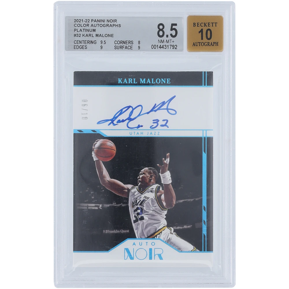 Karl Malone Utah Jazz Autographed 2021-22 Panini Noir Platinum #ANC-KML #6/10 BGS Authenticated 8.5/10 Card - 9.5,8,9,9 Subgrades