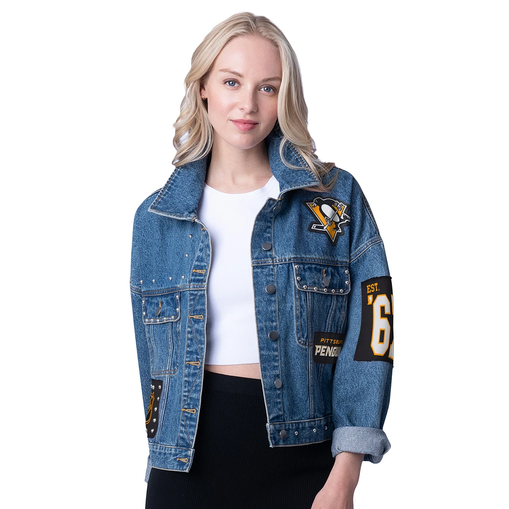 Women's G-III 4Her by Carl Banks Pittsburgh Penguins Game Ball Cropped Button-Up Denim Jacket