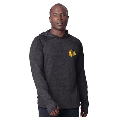 Men's MSX by Michael Strahan Black Chicago Blackhawks Fast Track Raglan Long Sleeve Hoodie T-Shirt